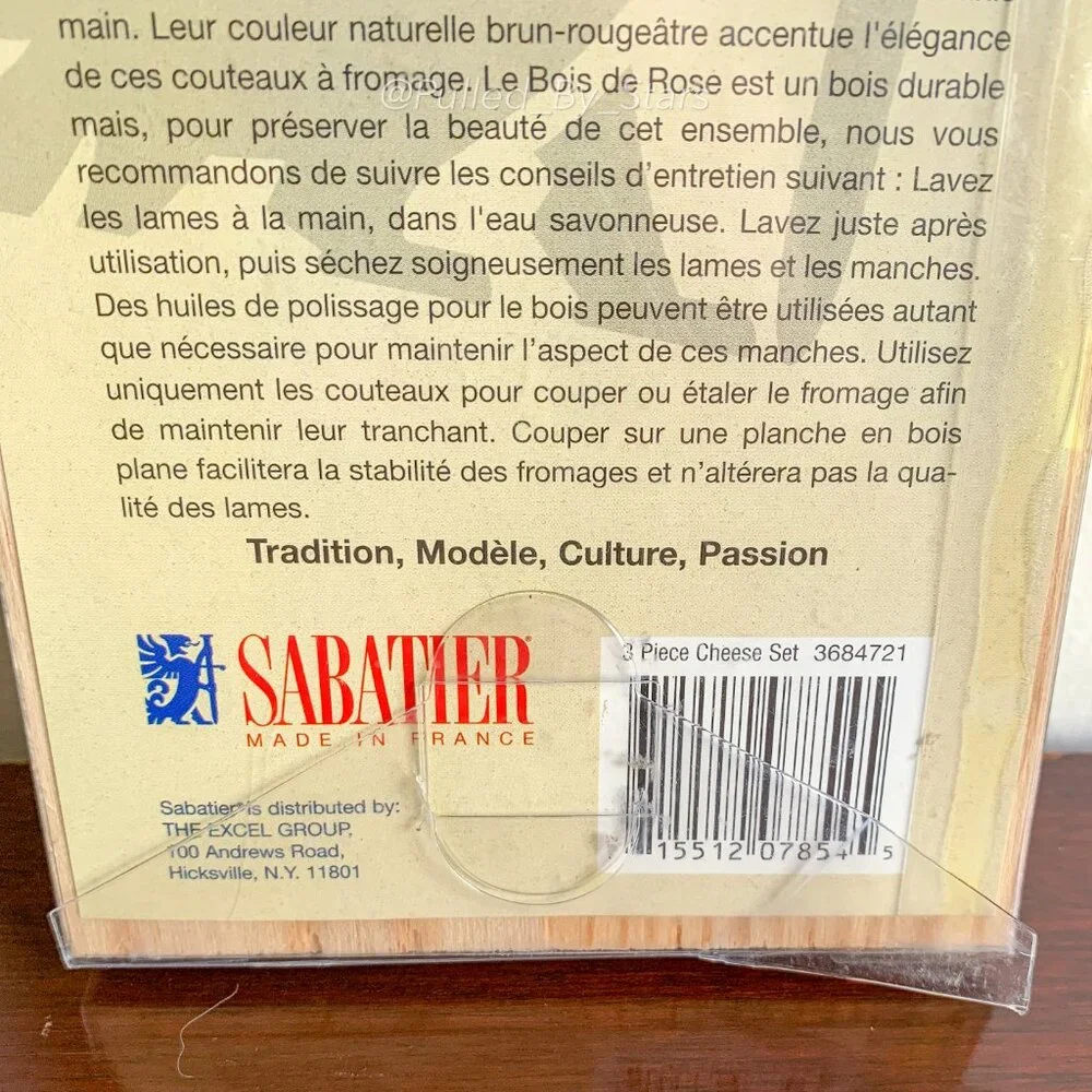 New Vintage Deadstock SABATIER Laguiole 3 Piece Rosewood Cheese Set in Wood Tray - Picture 8 of 16